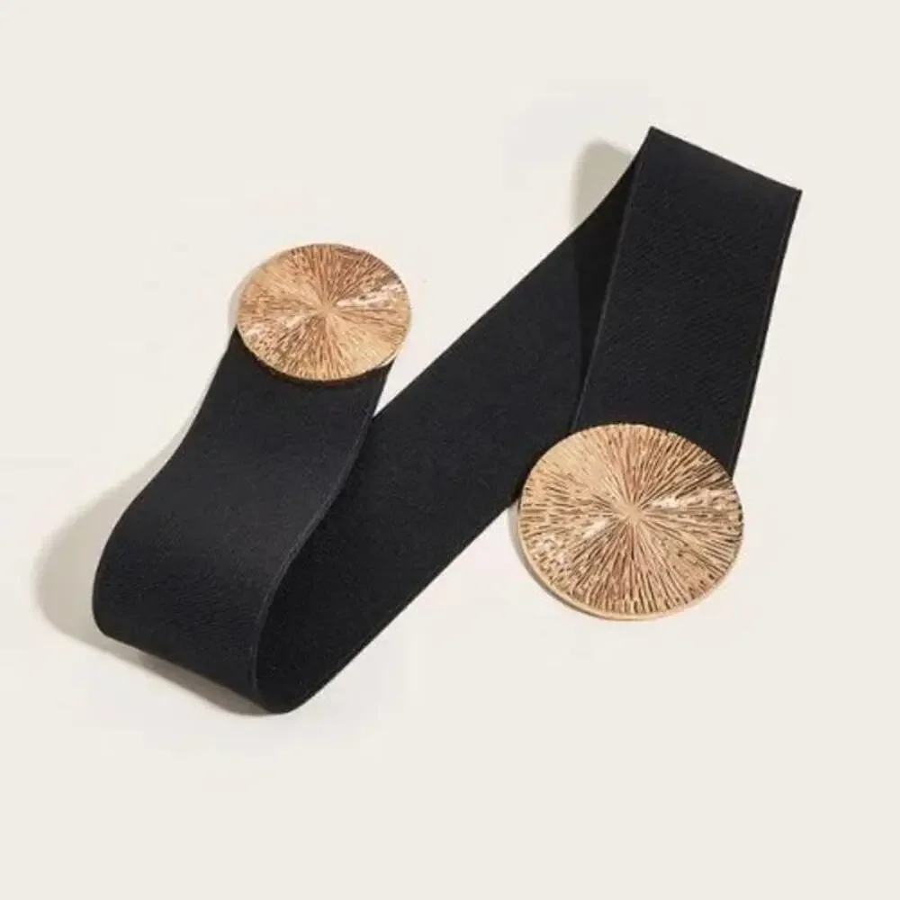 2/$30 NEW Elastic Wide Corset Safe Waist Belt Metallic Snap Buckle Black Cinched